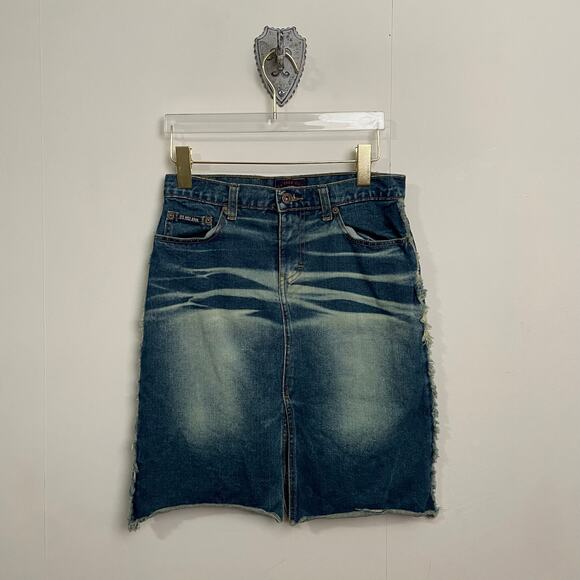 U.S. Polo Association. 3/4 Denim mini skirt dark wash faded festival blue cream - Picture 1 of 8